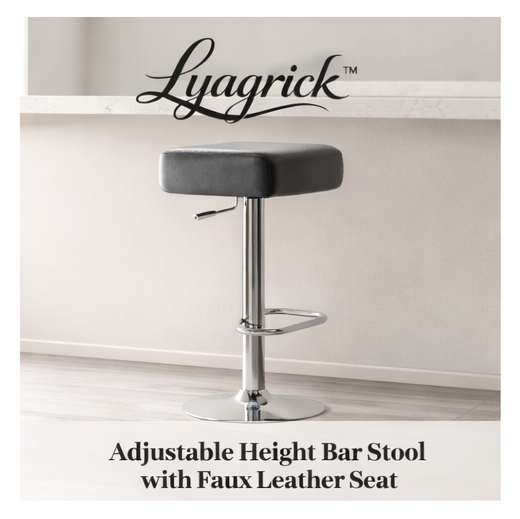 Lyagrick™ Adjustable Height Bar Stool with Faux Leather Seat