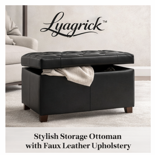 Lyagrick™ Stylish Storage Ottoman with Faux Leather Upholstery